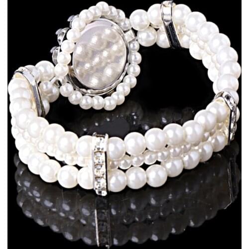 Womens Fashion White Pearl String Strap Wrap Wrist Crystal bracelet Watch Accented Beads Style -W128
