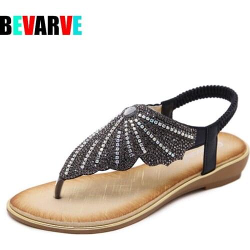BEVARVE Women Sandals Summer Shoes Woman flip-flops Ladies Casual Shoes 2021 Sandalias Mujer Rhinestones Gold Flat Sandals Plus