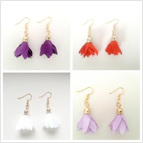 Aiffry Korean 2018 Elegant Fabric Flower Stud Earrings Sweety Petal gold Earrings Charm Brinco For Women