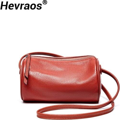 Soft Genuine Leather Women Bags Mini Simple Barrel-shape Bag for Girls Round Bag Boston Shoulder Messenger Ladies Bags Leather
