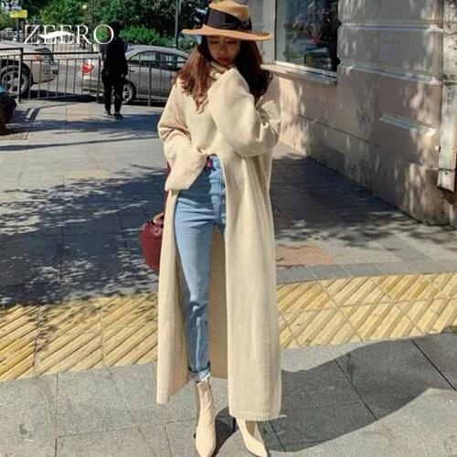 Autumn Winter Knitted Women Oversized Long Sleeve Split Long Dress Elegant Korea Female Loose Turtleneck Maxi Sweater Dresses