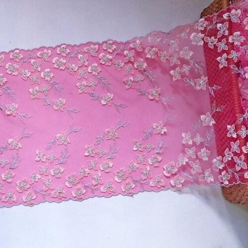 1 Meter 26 CM Width Pink Floral Embroidered Lace Trim Hot Red Mesh Lingerie Bra Underwear Handmade Dolls Dress Sewing Fabrics