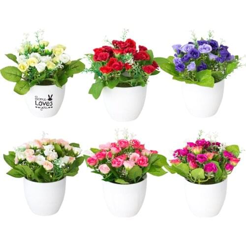 1Pc Silk Cloth Artificial Rose Fake Flower Bonsai Potted Plant Ornament Home Cafe Gift Wedding Party Shop Decoration