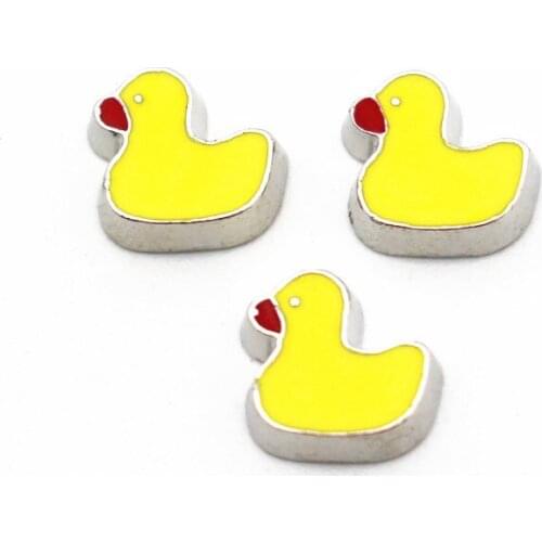 10pcs/lot Metal Enamel Yellow Duck Toy Silver Floating Charms For Living Glass Floating Lockets Necklace Bracelet DIY Jewelry