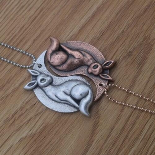 12pcs Vintage Yin Yang Rabbit Bunny Pendant Necklaces Charm Chain Valentines Day Present
