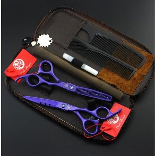 535# 6'' Brand Purple Dragon 4Pcs Set Straight Hairdressing Scissors 440C Barbers Cutting Scissors Thinning Shears Hair Scissors