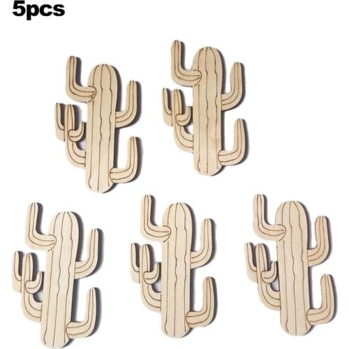 5pcs Wooden Cactus Slices DIY Crafts Home Decoration Accessories Wood Pieces Embellishment Cutouts Ornament Party Festival Decor