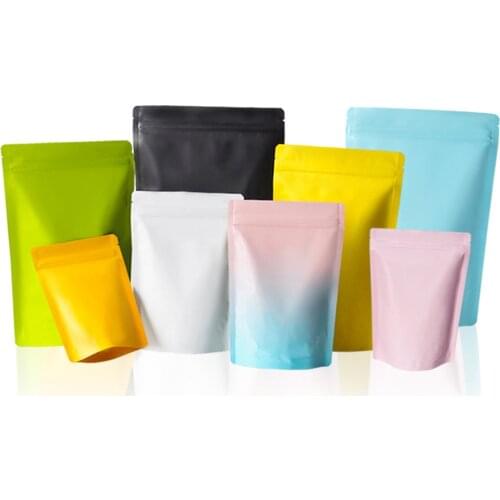 50Pcs/lot Stand Up Matte Aluminum Foil Zip Lock Self Seal Tear Notch Packaging Bag Recyclable Zipper Coffee Candy Storage Bag