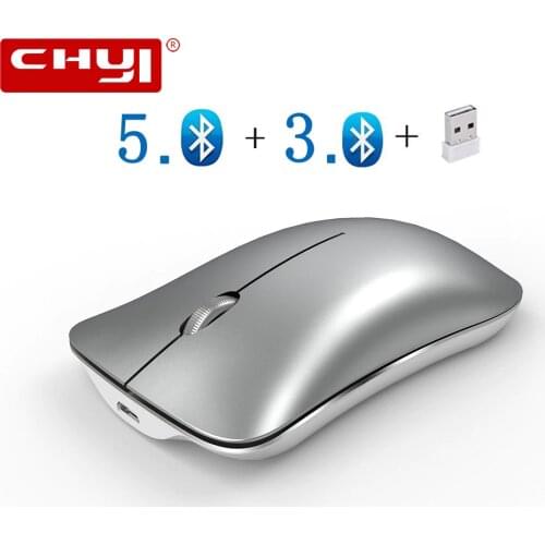 CHYI Bluetooth 5.0/3.0 + 2.4G Wireless Silent Three Mode Mouse Rechargeable 1600 DPI Ultra Thin Optical Computer Mice For Tablet