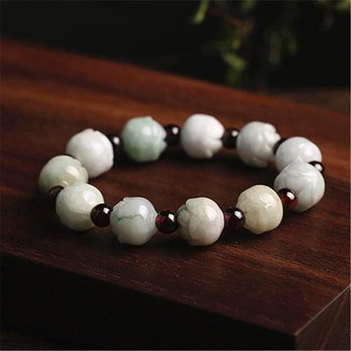Natural Emerald Carved Rose Flower Beads Bracelet Garnet Jade Bangle for Women Luck Amulet Accessories Gift Charm Jewelry