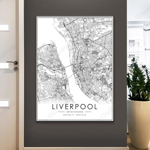 Black and White City Map The Liverpool City Map Poster HD Print Wall Art Canvas Nordic Landscape Painting for Home Decor