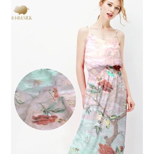 Digital inkjet silk georgette fabric thin perspective scarf dress shirt chinese silk fabric tulle fabric wholesale silk cloth