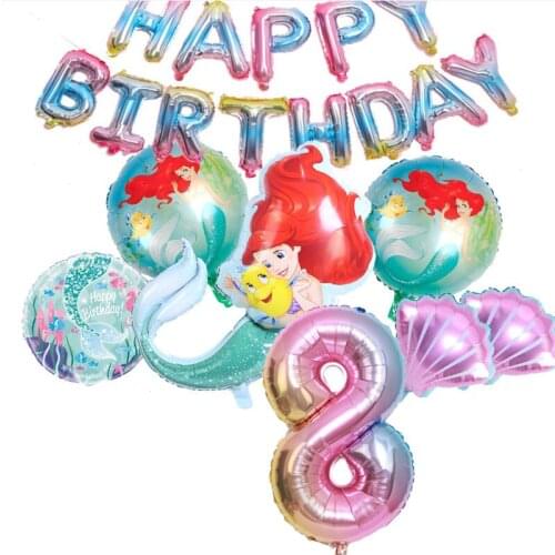 Mermaid Number Ballons Digital Party Birthday Decoration Globos Disney Princess Beauty Gender Reveal Party Supplies Girls Gifts