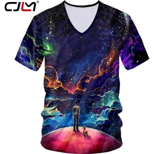 CJLM Fashion Man V Neck Tshirt 3D Starry Sky Funny Tee Shirt Streetwear Mens T-shirt Whole Body Printing Oversized Tracksuit