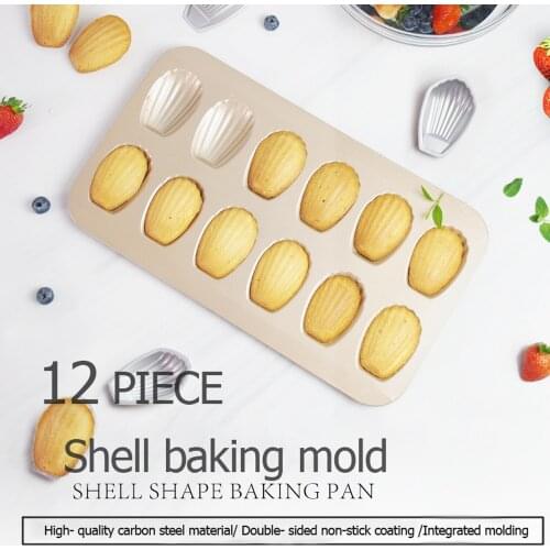 Baking Cookie Mold Thickened Baking Tray Golden Non-Stick Coating Shell 12 Grid Cake Pan Biscuit Madeleine Dessert Mold
