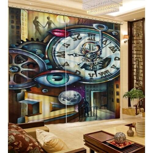 Customized size Luxury Blackout 3D Window Curtains For Living Room clock curtains