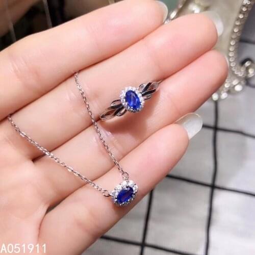 KJJEAXCMY fine jewelry natural sapphire 925 sterling silver women pendant necklace chain ring set support test luxury