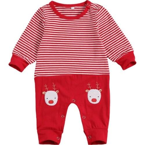 0-18M Christmas Baby Clothing Newborn Kid Baby Boy Girl Clohtes Long Sleeve Striped Romper Elk Cartoon Jumpsuit Xmas Outfit