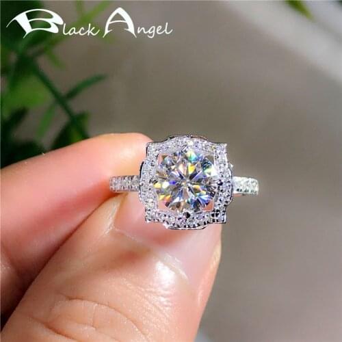 BLACK ANGEL Wedding Silver Jewelry Set Plated PT950 Shiny White Zircon Gemstone Earrings Necklace Resizable Ring For Women Gift