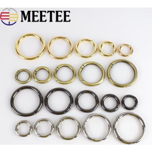 Meetee 10pcs 7-50mm Metal Spring O Rings Buckle Openable Key Ring Hook DIY Bag Belt Strap Chain Buckles Snap Clasp LeatherCraft
