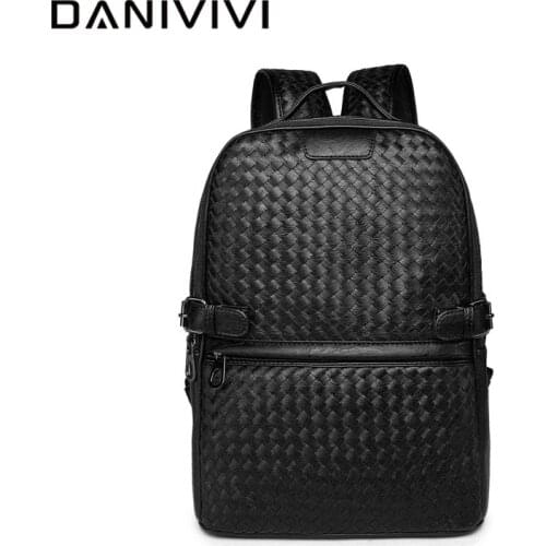 Fashion Leather Black Backpacks for Men Bag Woven Brand Designer Backpack Mens Laptop Computer Bagpack Casual Softback Mochila