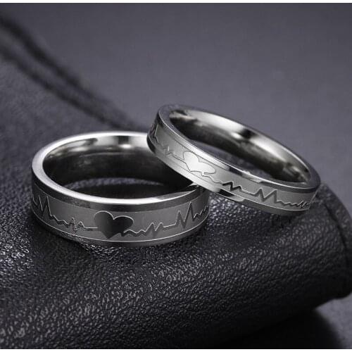 MOREDEAR 4mm 6mm Titanium ECG Ring for Men and Women