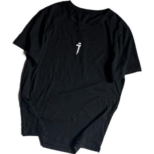 2021 Summer Men Oversize Black T-Shirt Cotton Embroidery Print Tees Fashion Chic Half Sleeve Tops