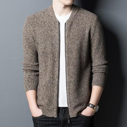 Men Knit 100% Wool Cardigan 2020 Spring Autumn Mens long sleeve Zippers Sweater Coat Jackets