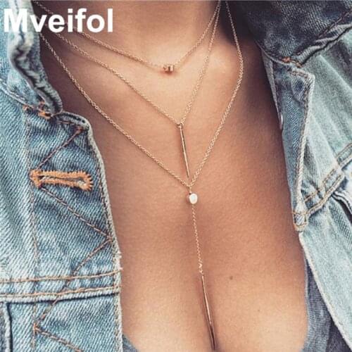 Mveifol Bohemian Multi Layered Long Necklace for Women Fashion Geometric Bar Choker Necklace Collar Statement Jewelry