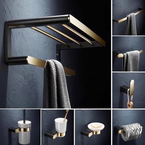 Bathroom Accessories Set Gold & Black Bathroom Shelf,Towel Rack,Towel Hanger Paper holder,Toilet Brush Holder Bath Hardware Set