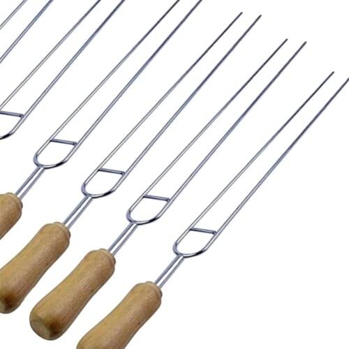 6pcs U-Shape Wooden Handle Stainless Steel BBQ Tool Set BBQ Roast Barbecue Needle Skewer BBQ Party Supplies