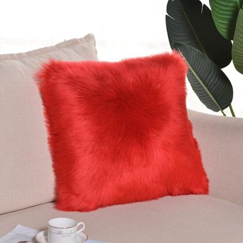 Pure White/Gray/Red Wool Cushion Cover Solid One Side Faux Fur Decorative Throw Pillow Case Square Plush For Home Decor 45x45cm