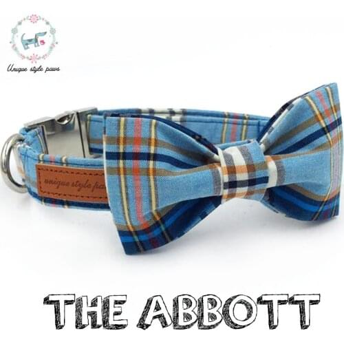 Blue Plaid Dog Collar With Bow Tie Basic Dog Cotton Dog &Cat Necklace For Pet Gift