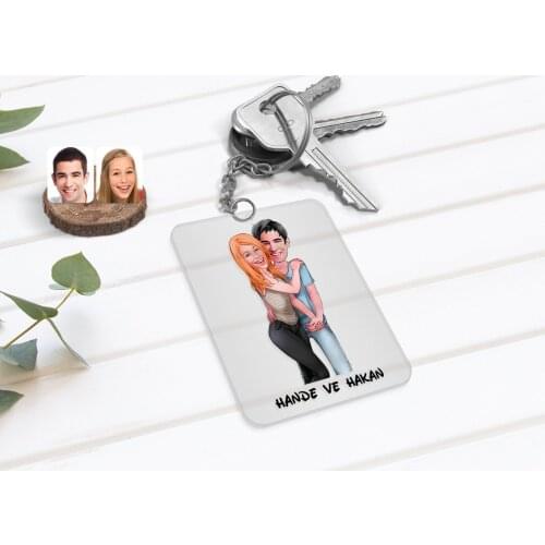 Personalized Valentine Caricature Of Transparent Plexiglass Anahtarlık-85