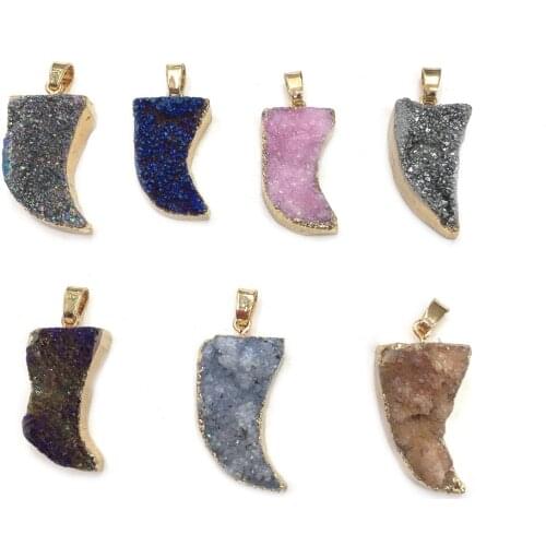 Natural Agates Pendants Knife Shape Colorful Crystal Agates Stone Charms for Jewelry Making Necklace Bracelet Gift