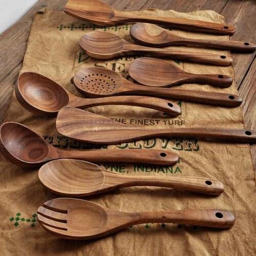 Tableware spoon Natural Teak natural wood colander spoon special soup skimmer cooking spoon wood