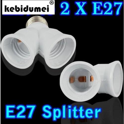 Kebidumei E27 to Dual Double 2X E27 Socket Base Extend Splitter Plug Halogen Light Lamp Bulb Holder Copper Adapter Converter