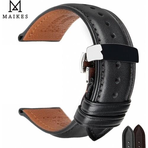 MAIKES Luxury Cow Leather Watch Bands 20mm 22mm 24mm With 316L Stainless Steel Butterfly Buckle Watch Strap Soft Watchbands