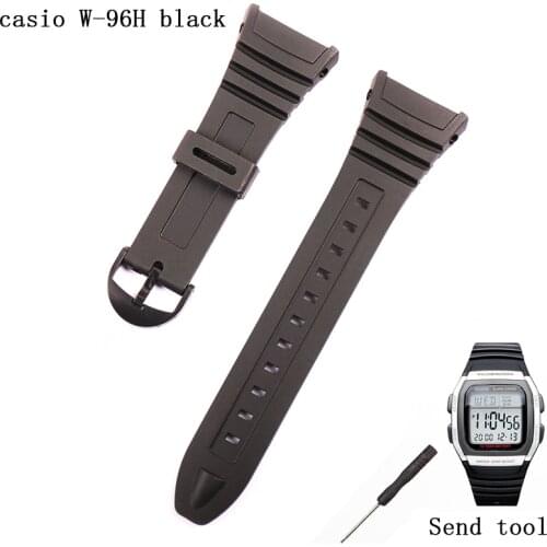 28mm Mens Silicone Strap for Casio Black W-96H Electronic Watch Accessories Rubber Sports Waterproof Resin Strap Buckle
