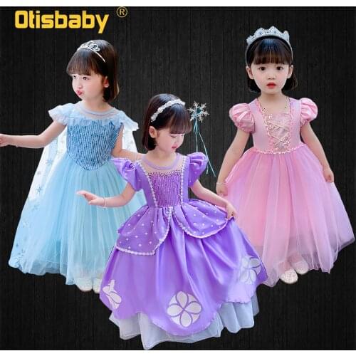 Christmas Girls Sofia Rapunzel Dress Halloween Elsa Anna Costume Birthday Party Snow Queen Child Princess Dresses with Long Tail