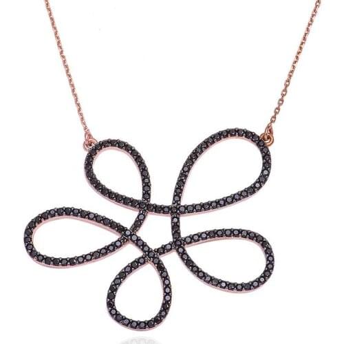 Silver Black Flower Lady Necklace