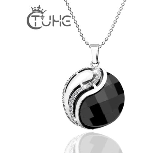 Bling Crystal Yin Yang Charm Round Necklace Tibet Bagua Array Black White Ceramic Pendant Necklace Lucky Chain For Women Jewelry