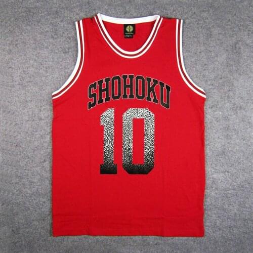 Shohoku School Basketball Team #10 Sakuragi Hanamichi Jersey Tops Cotton Shirt Sport Wear Uniform SLAM Cosplay Costumes Red