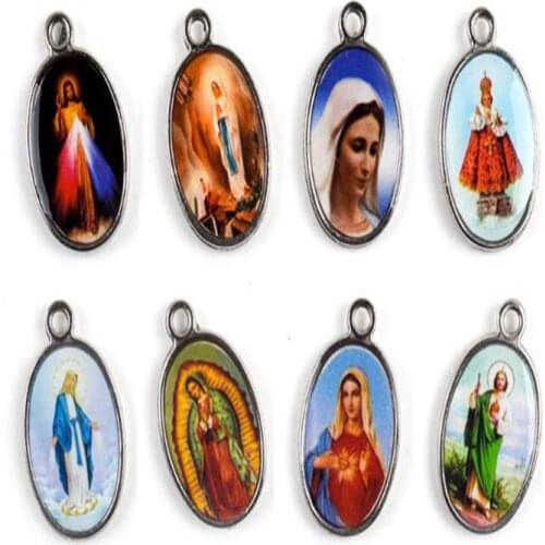 Alloy Catholic Oval Saint Jesus Holy Virgin Maria Charm Beads Pendant For Bracelet Necklace Handmade Fashion Jewelry Findings