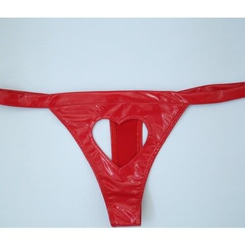 XL Plus Size Latex PVC Leather String Women Thongs And G Strings Kawaii Heart Hollow Out Sexy Tanga T-back Thong Lingerie Tangas