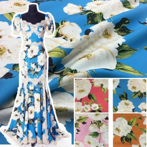 Flower printed fabric brand printed womens dress fabric meter handmade DIY polyester fabric wholesale polyester cloth