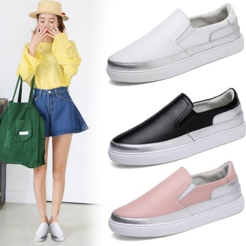 Womens Genuine Leather Shoes New Large Size Soft Bottom Low-Cut Loafers Breathable Casual Loafers Womens White Shoes
