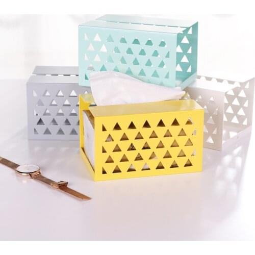 Wonderlife 1pc Wrought Iron Hollow out Tissue Box Multi-function Household Napkin Storage Box Tissue Holder (Yellow)