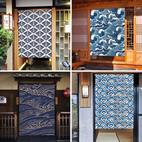 Japanese Noren Doorway Curtains Wide Artistic Crane&Sakura Tapestry Wall Hanging for Kitchen Partition Bedroom Door Decor TJ6430