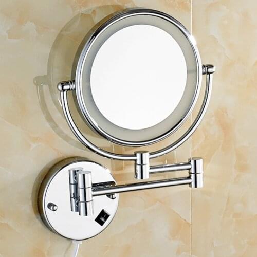 Led Makeup Mirror With Light Folding Wall Vanity Mirror 3x Magnifying Double Sided Adjustable Bright Bathroom Cosmetic Mirrors